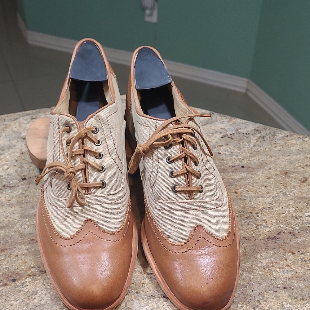 Frye Harvey Tan Leather/ Canvas Lace Up Shoes Size US 9